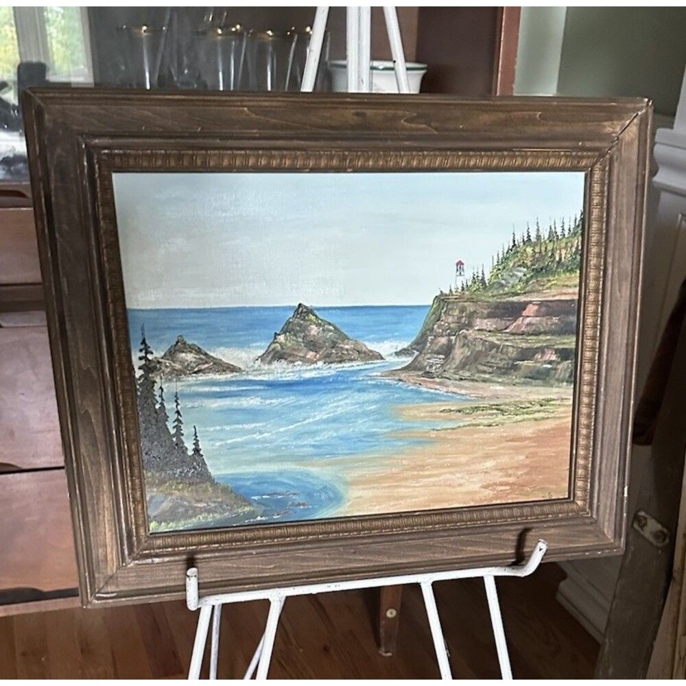 Vintage Original Oil  Painting Sea Scape West Coast Coastal Ocean Landscape MCM